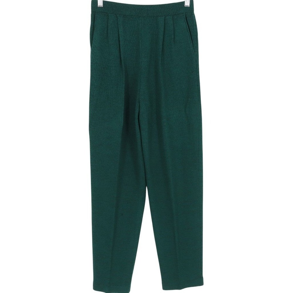St John Collection Marie Gray Forest Green Santana Knit Pleated Pants Womens 4